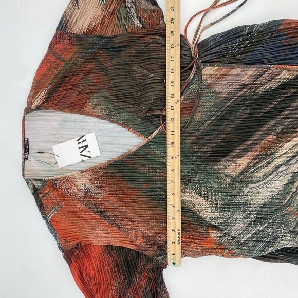 ZARA Women’s Size Small Pleated Kimono Wrap Top Orange Multi NWT - Picture 13 of 16